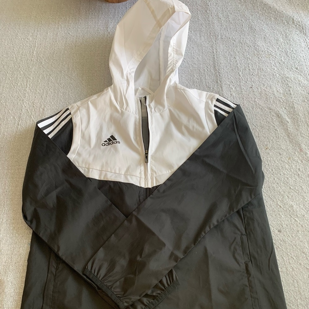 Adidas, black and white wind breaker, size M